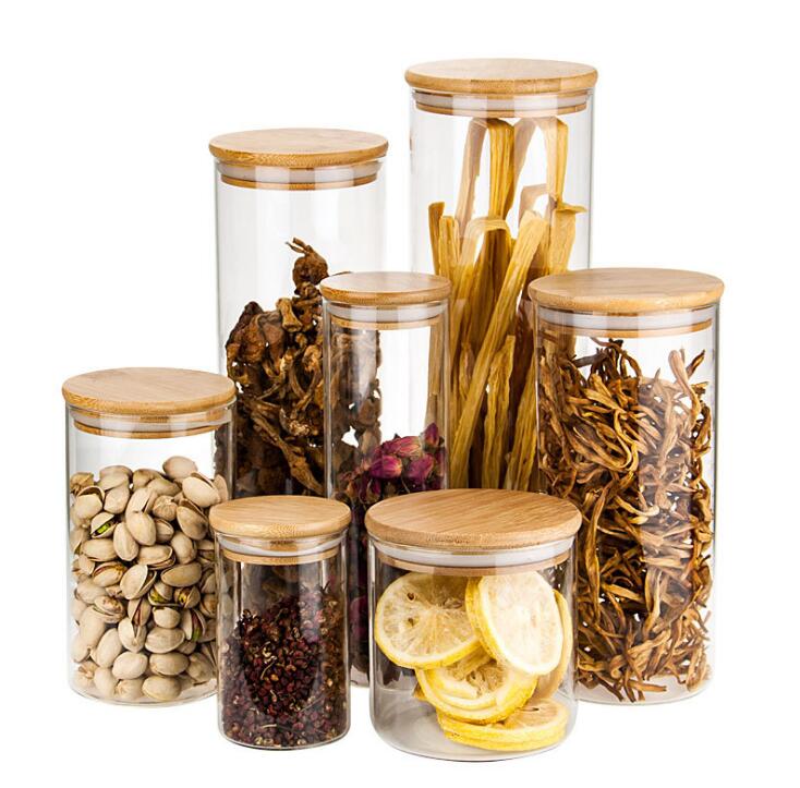Creative Design High Borosilicate Glass Jars Kitchen Food Storage Containers Hermetic Pantry Canister With Bamboo Cover