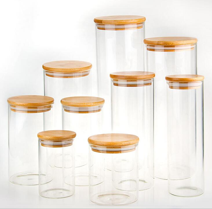 Creative Design High Borosilicate Glass Jars Kitchen Food Storage Containers Hermetic Pantry Canister With Bamboo Cover