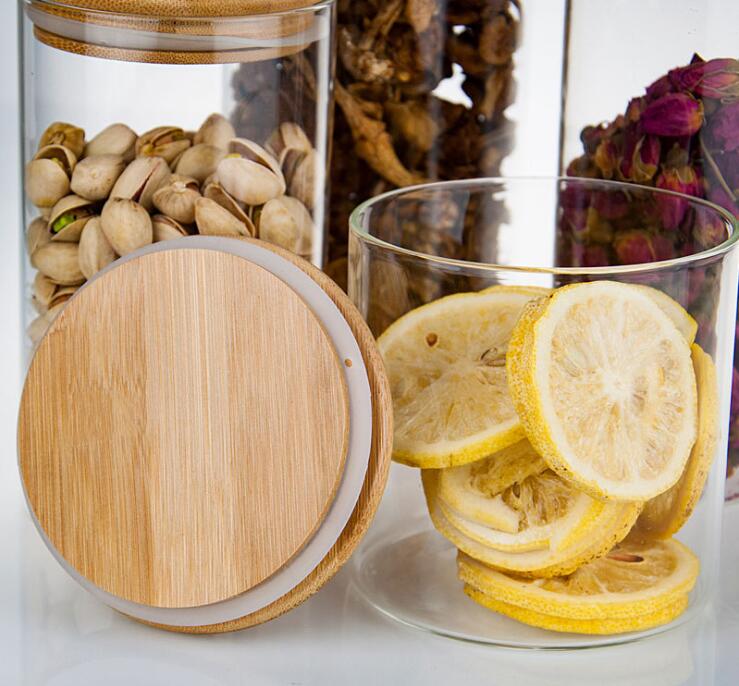 Creative Design High Borosilicate Glass Jars Kitchen Food Storage Containers Hermetic Pantry Canister With Bamboo Cover