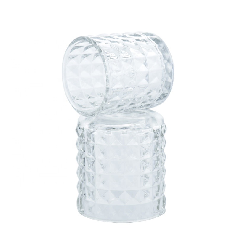 Creative Diamond Stripe Glass Jar For Candle Making Transparent Glass Candle Holder