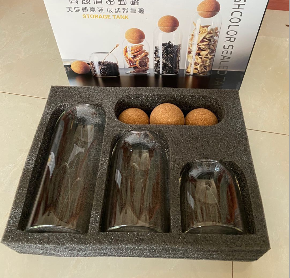 Creative Kitchen Glass Grains Containers Jar Food Storage Container with Round Cork for Candy Sugar Coffee Tea