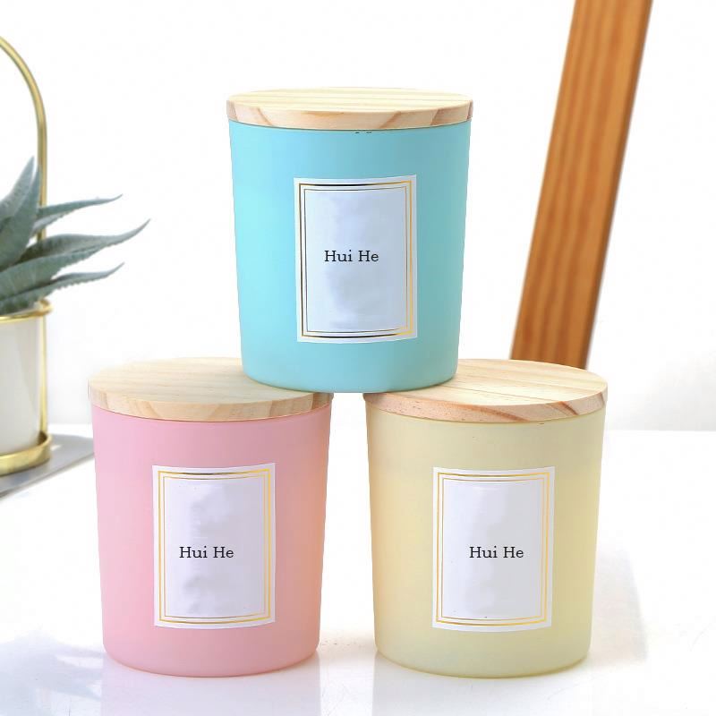 Creative Multi-Color Frosted Transparent Candle Jars With Wooden Lids Black Candle Jars