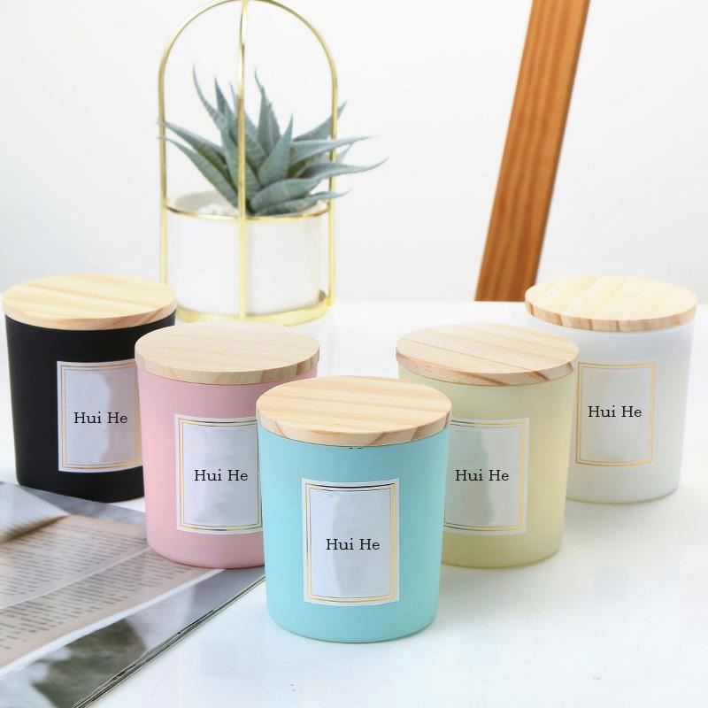 Creative Multi-Color Frosted Transparent Candle Jars With Wooden Lids Black Candle Jars