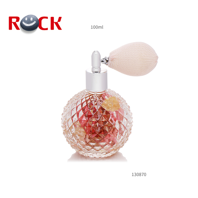 Creative design 100ml ball shape glass perfume bottle with airbag pump sprayer cap