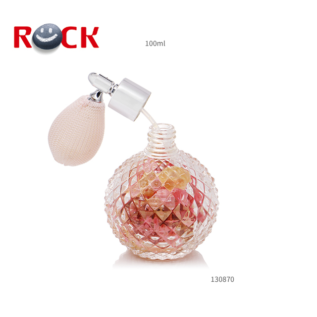 Creative design 100ml ball shape glass perfume bottle with airbag pump sprayer cap