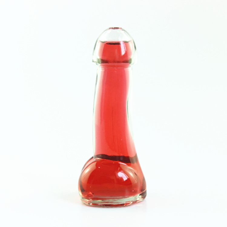 Creative design sexy penis shape glass bottle cocktail shot glass liquor bottles with straw