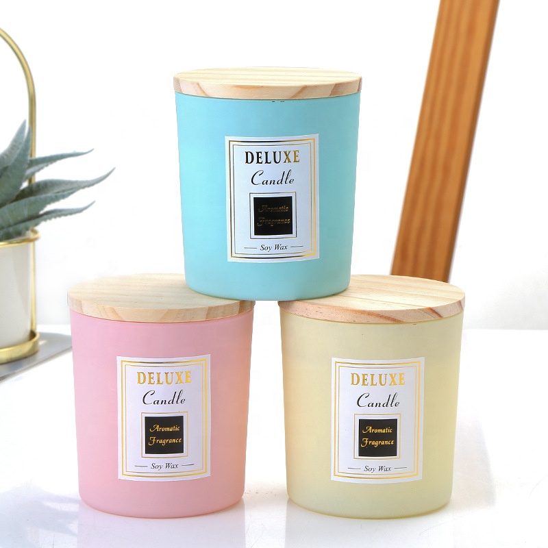 Creative facial cream glass containers frosted honey spice candle jar with bamboo lid