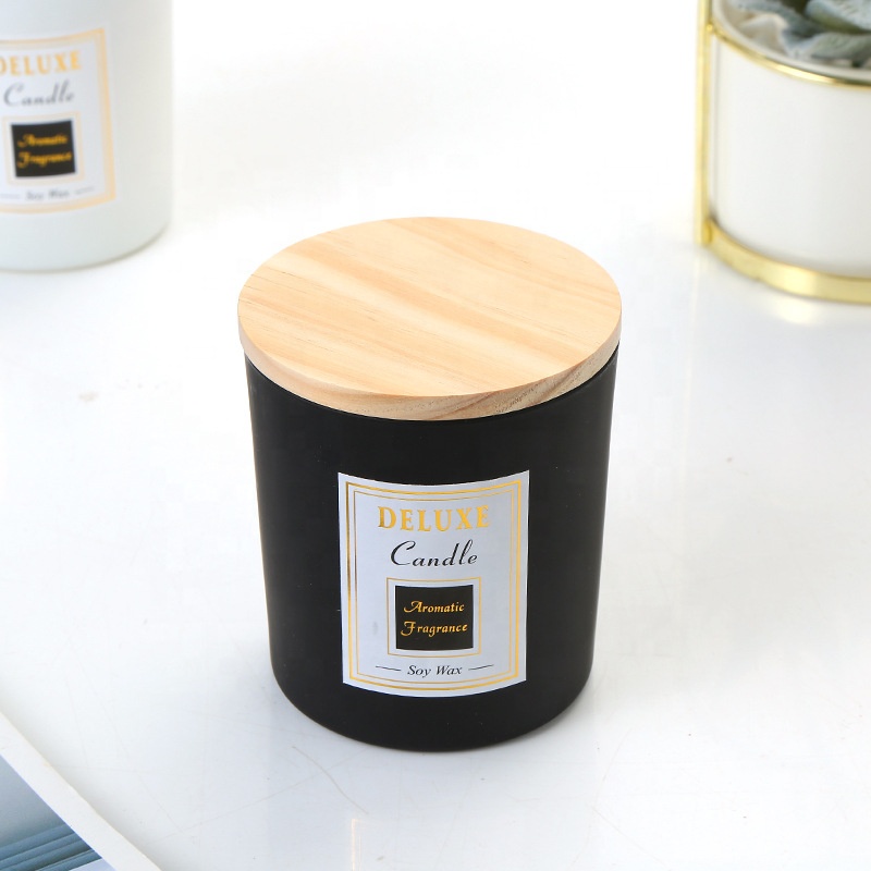 Creative facial cream glass containers frosted honey spice candle jar with bamboo lid