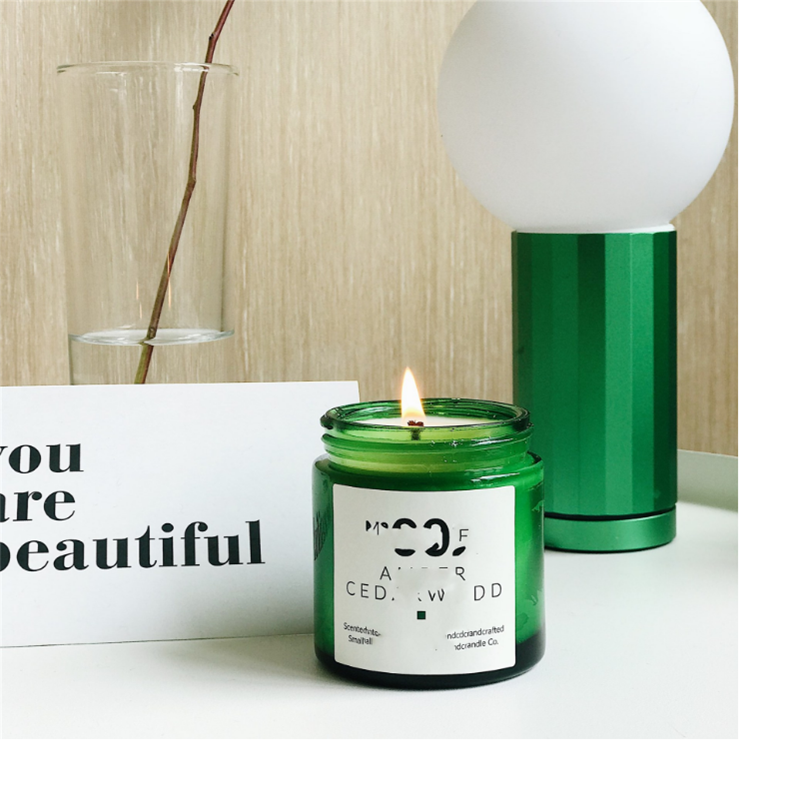 Creative green color empty recycled custom glass candle jar in bulk with lid for candle making