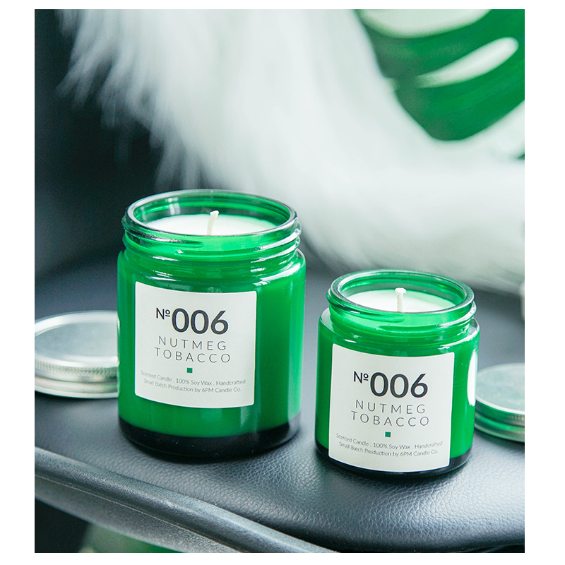 Creative green color empty recycled custom glass candle jar in bulk with lid for candle making