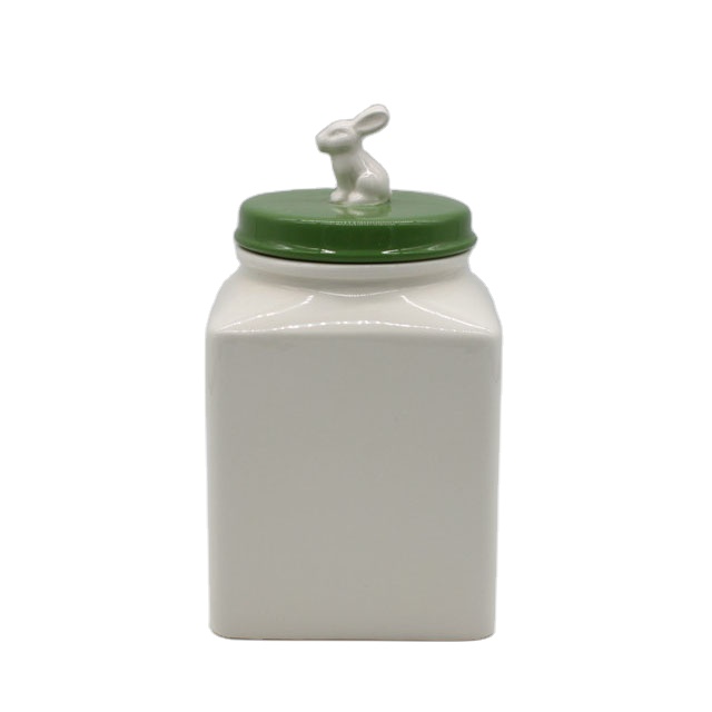 Creative home rabbit sealed jar ceramic jar with lid