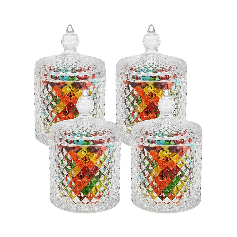 Crystal Candy Jar with Lid Glass Food Storage Organization Suitable as Candy Dish Cookie Tin Food Storage and Organization