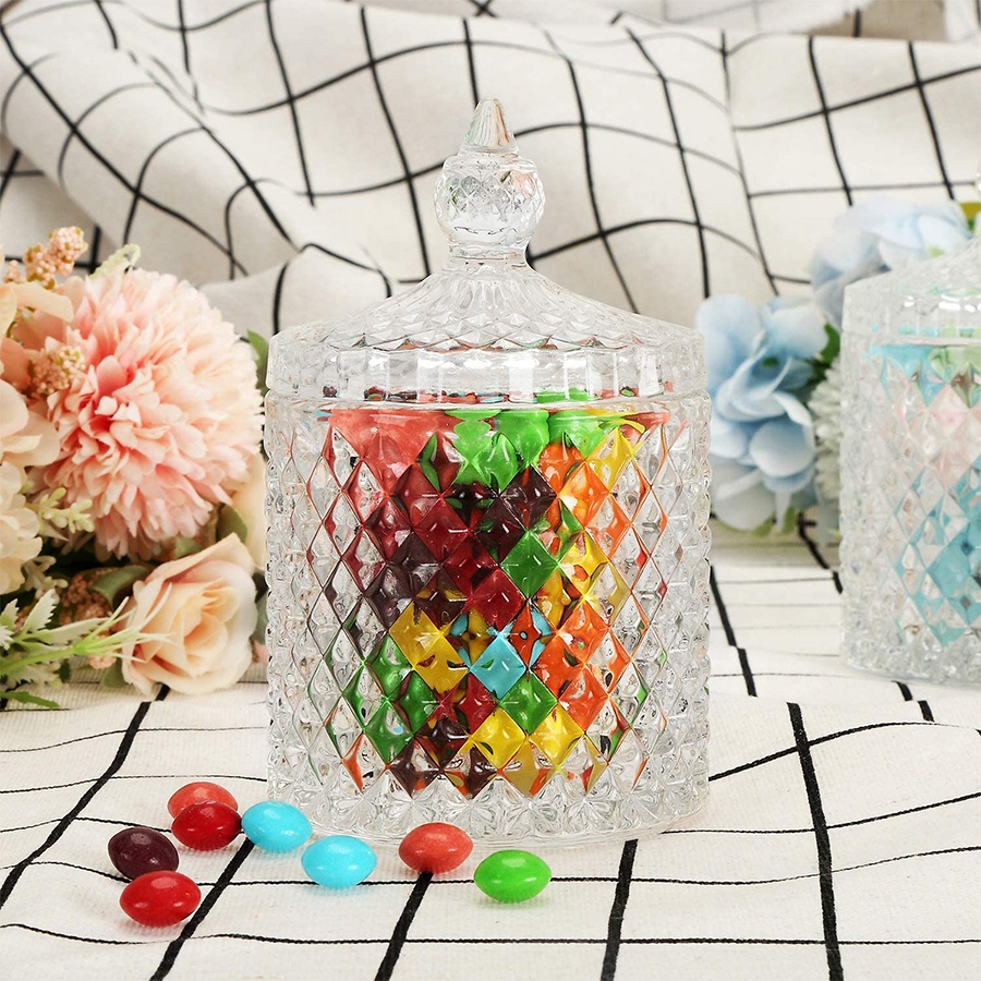 Crystal Candy Jar with Lid Glass Food Storage Organization Suitable as Candy Dish Cookie Tin Food Storage and Organization