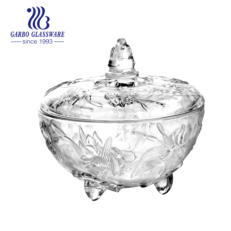 Crystal Glass sugar bowl engraved, unique sugar bowl, glass jar with lid pink color glassware home restaurant pot glass quality