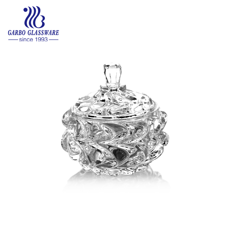 Crystal Glass sugar bowl engraved, unique sugar bowl, glass jar with lid pink color glassware home restaurant pot glass quality