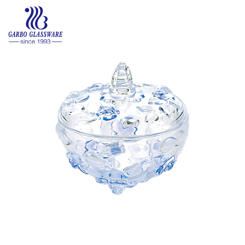 Crystal Glass sugar bowl engraved, unique sugar bowl, glass jar with lid pink color glassware home restaurant pot glass quality