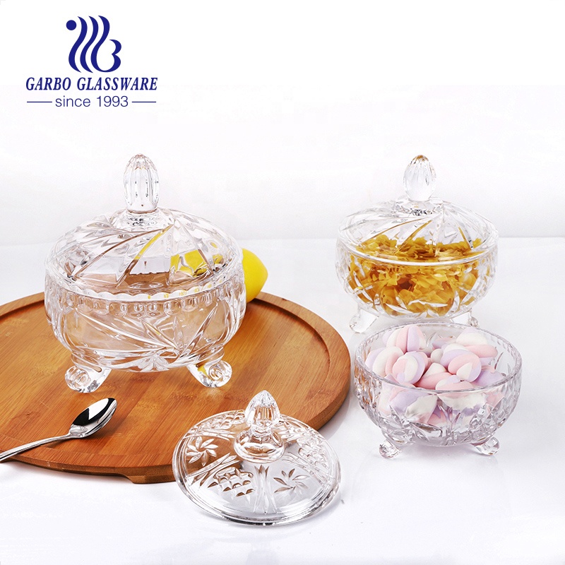 Crystal High Transparent Quality 6 inch Glass Jewelry Jar Glass Candy Jar for Dried Foods Nuts Snacks with Lid