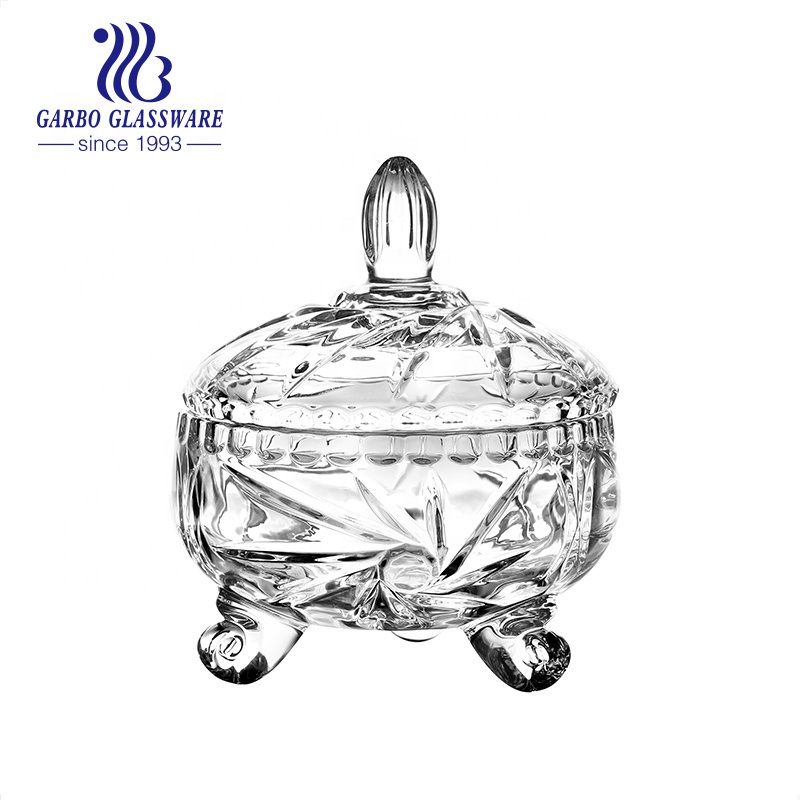 Crystal High Transparent Quality 6 inch Glass Jewelry Jar Glass Candy Jar for Dried Foods Nuts Snacks with Lid