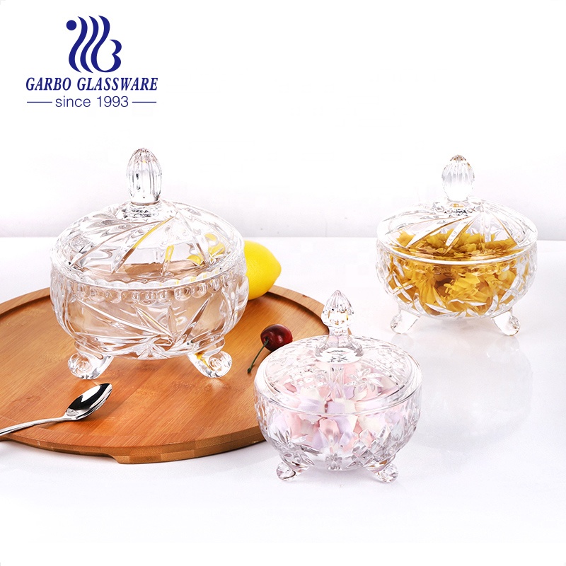 Crystal High Transparent Quality 6 inch Glass Jewelry Jar Glass Candy Jar for Dried Foods Nuts Snacks with Lid