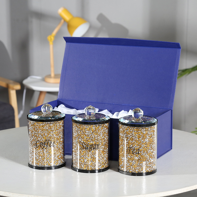 Crystal Jar Factory 100g 150g 200g Crystal Glass Storage Container Tea Coffee Sugar Glass Canister Set Storage Jar