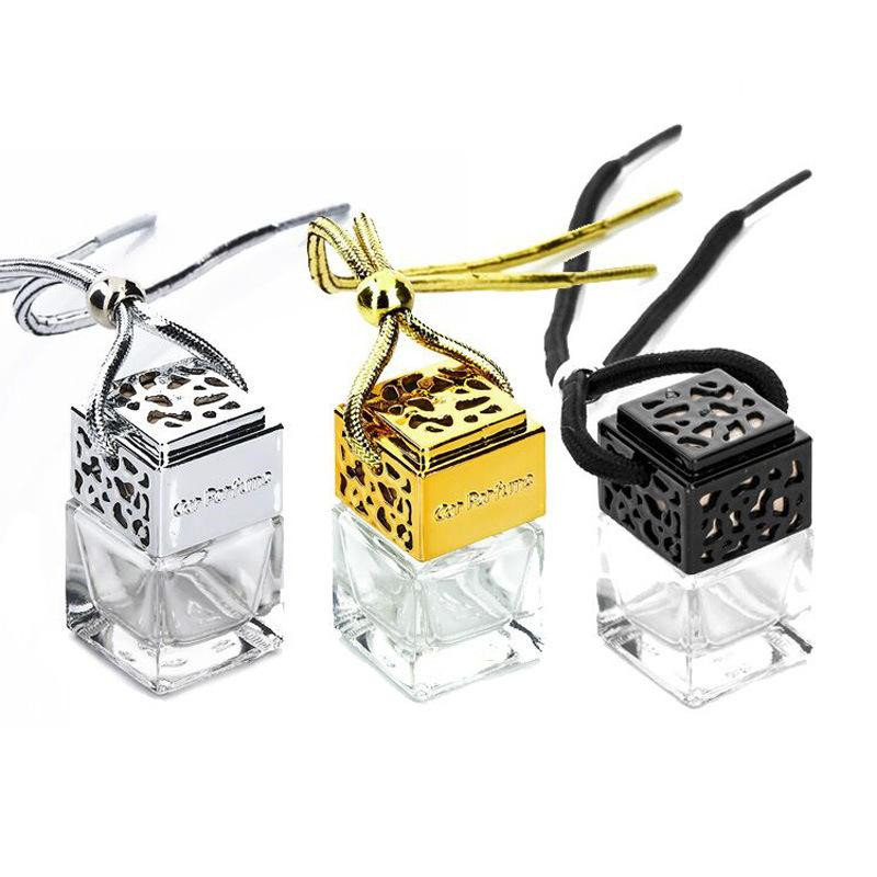 Cube perfume bottle Car Hanging Perfume Rearview Ornament Air Freshener For Essential Oils Diffuser Fragrance Empty Glass Bottle