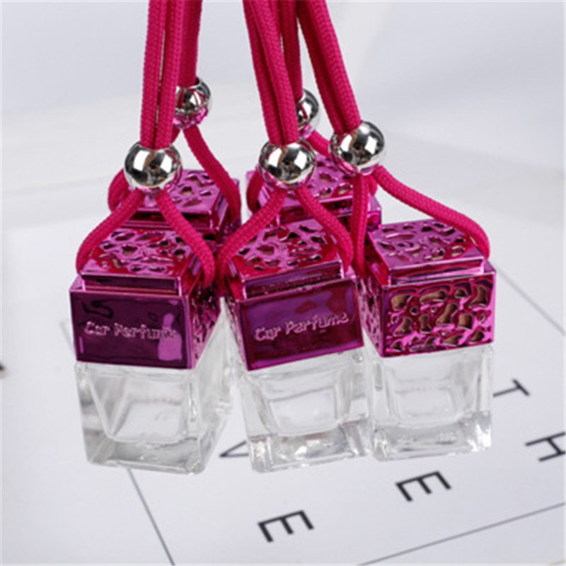 Cube perfume bottle Car Hanging Perfume Rearview Ornament Air Freshener For Essential Oils Diffuser Fragrance Empty Glass Bottle