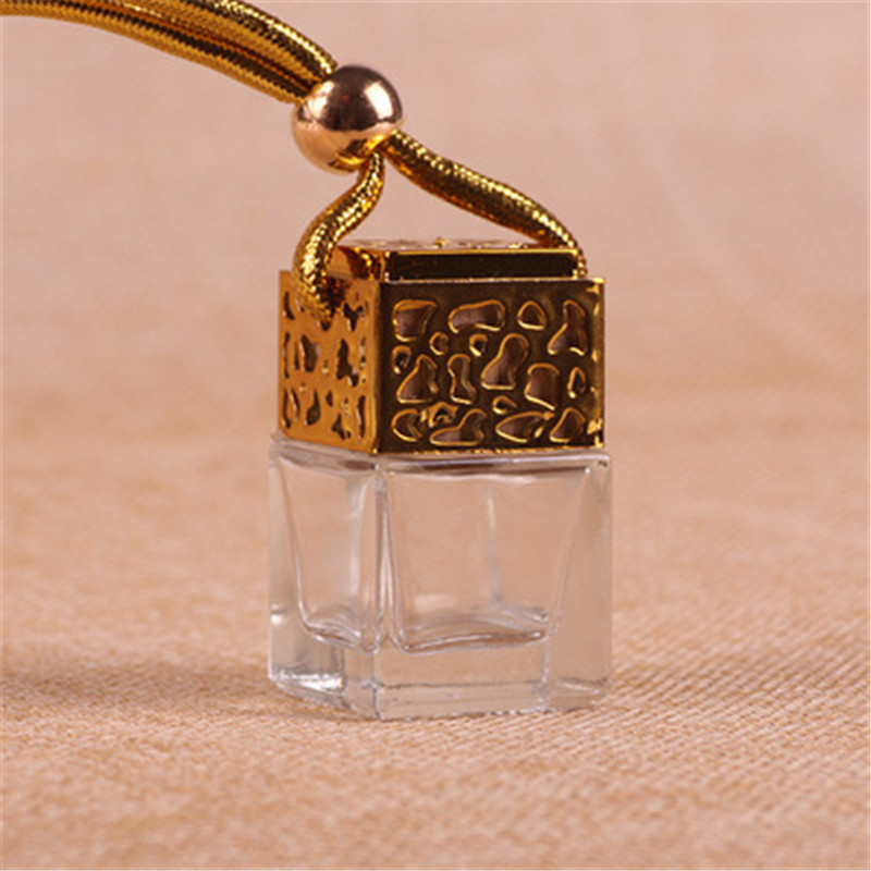 Cube perfume bottle Car Hanging Perfume Rearview Ornament Air Freshener For Essential Oils Diffuser Fragrance Empty Glass Bottle