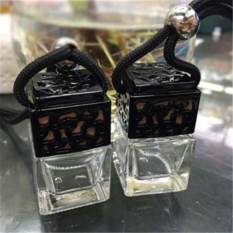 Cube perfume bottle Car Hanging Perfume Rearview Ornament Air Freshener For Essential Oils Diffuser Fragrance Empty Glass Bottle