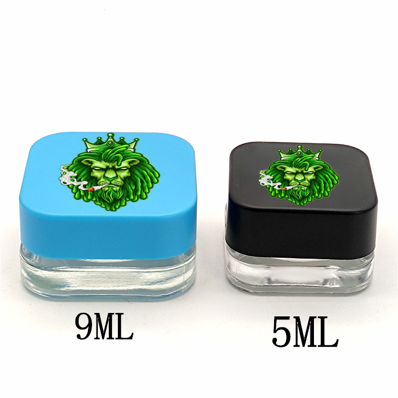 Cube square Qube shape 3ml 5ml 7ml 9ml Square Premium Glass Concentrate Jar Clear black white Glass jar with Child Safe Lid