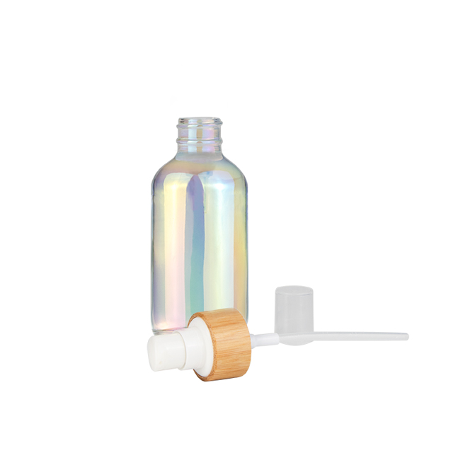 Custom 1/2 12 4 8 16 32oz empty colorful boston round glass bottles with bamboo cap and white lotion pump for cbd essential oil