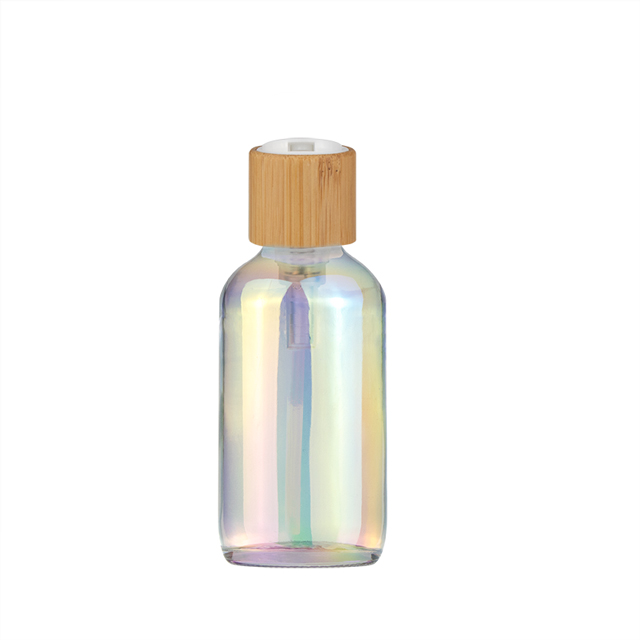 Custom 1/2 12 4 8 16 32oz empty colorful boston round glass bottles with bamboo cap and white lotion pump for cbd essential oil