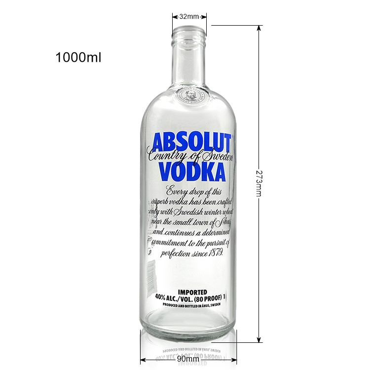Custom 1 liter vodka glass bottle 1000ml with silver screw alum cover