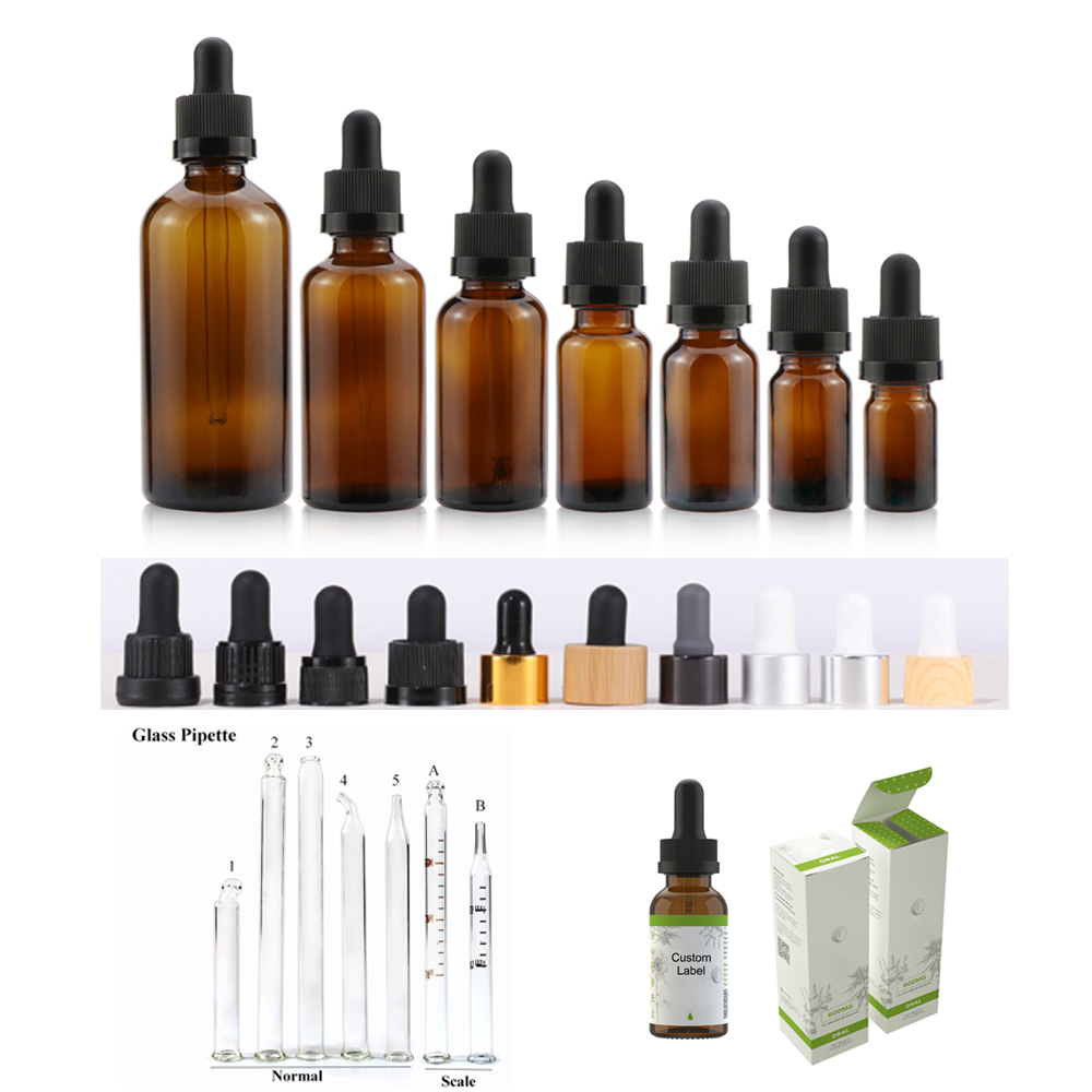 Custom 1 oz 2 oz 30 ml 60 ml Gold Clear Pink Black blue Oil Glass Dropper bottle