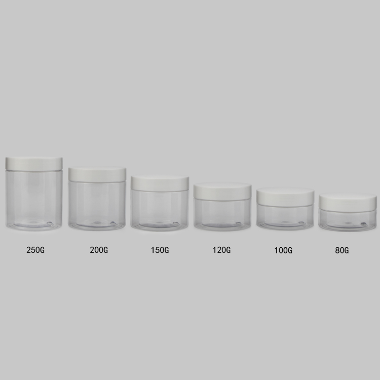 Custom 100 ml 120 ml 150 ml 200 ml transparent wide mouth cosmetic cream screw lid plastic pet jar with screw top lids