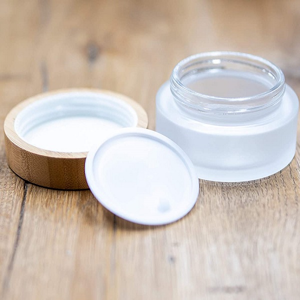 Custom 100g Cosmetic Cream Packaging Frosted Glass Jar With Bamboo Lid