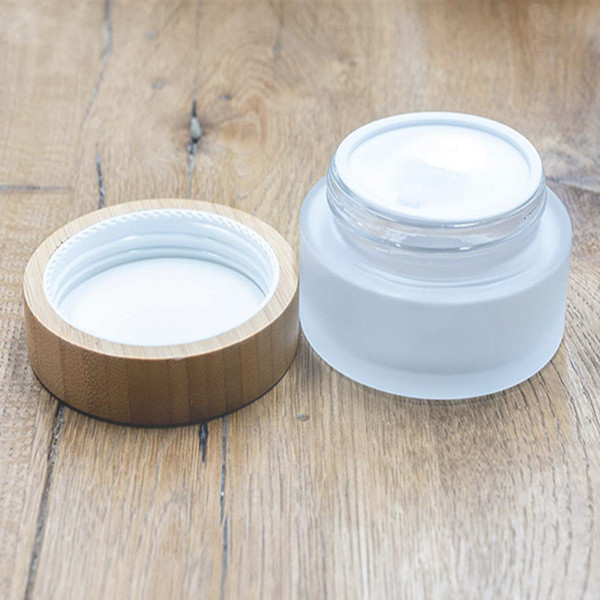 Custom 100g Cosmetic Cream Packaging Frosted Glass Jar With Bamboo Lid