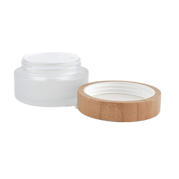 Custom 100g Cosmetic Cream Packaging Frosted Glass Jar With Bamboo Lid