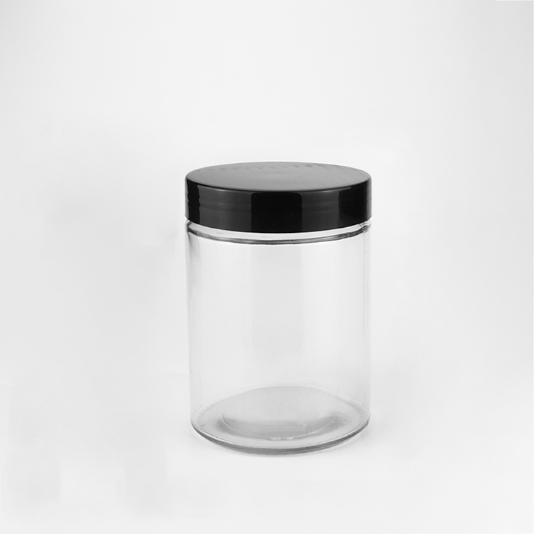 Custom 100ml 200ml 250ml 650ml 750ml cylinder air tight lid clear dry herb glass jars for food with plastic screw cap