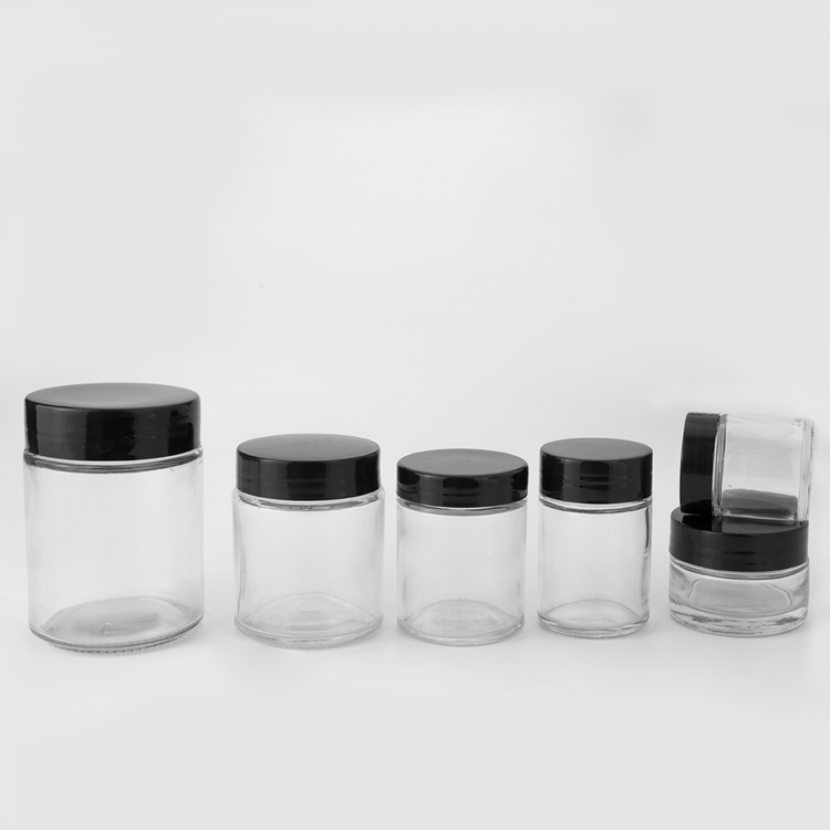 Custom 100ml 200ml 250ml 650ml 750ml cylinder air tight lid clear dry herb glass jars for food with plastic screw cap