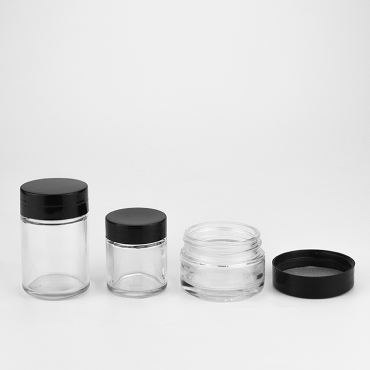 Custom 100ml 200ml 250ml 650ml 750ml cylinder air tight lid clear dry herb glass jars for food with plastic screw cap