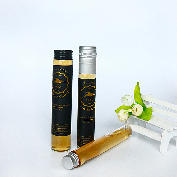 Custom 100ml Tube Glass Liquor Bottle 50ml Sample Wine Liquor Bottle With Aluminum Screw Cap