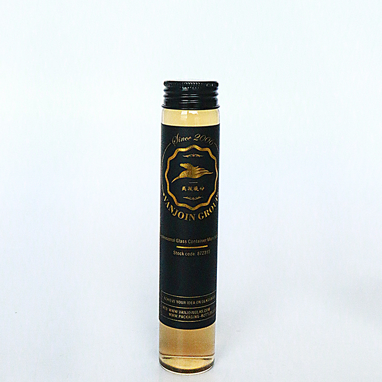Custom 100ml Tube Glass Liquor Bottle 50ml Sample Wine Liquor Bottle With Aluminum Screw Cap