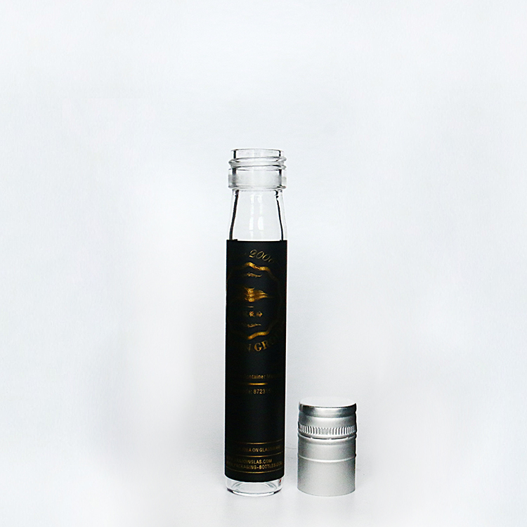 Custom 100ml Tube Glass Liquor Bottle 50ml Sample Wine Liquor Bottle With Aluminum Screw Cap