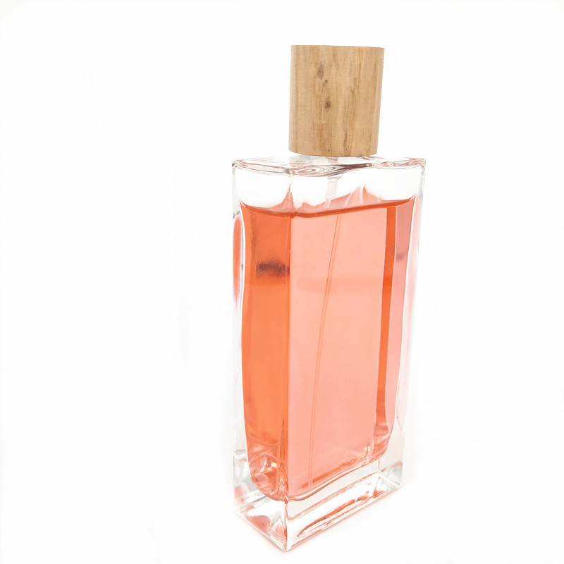 Custom 100ml perfume bottle square glass spray bottle with wooden cap