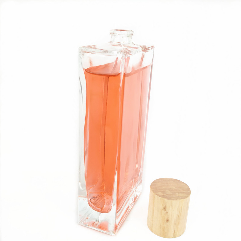 Custom 100ml perfume bottle square glass spray bottle with wooden cap