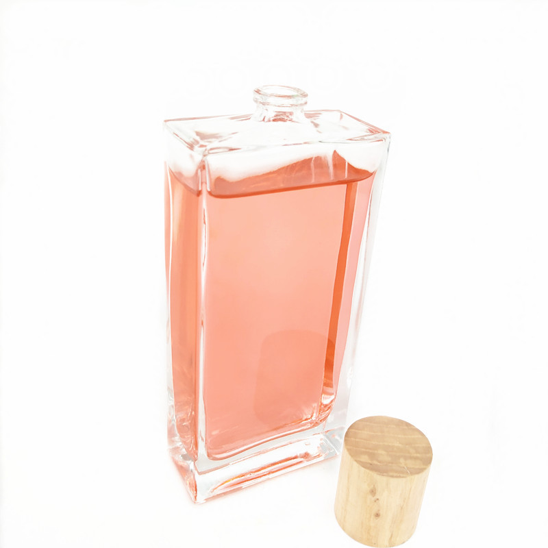 Custom 100ml perfume bottle square glass spray bottle with wooden cap