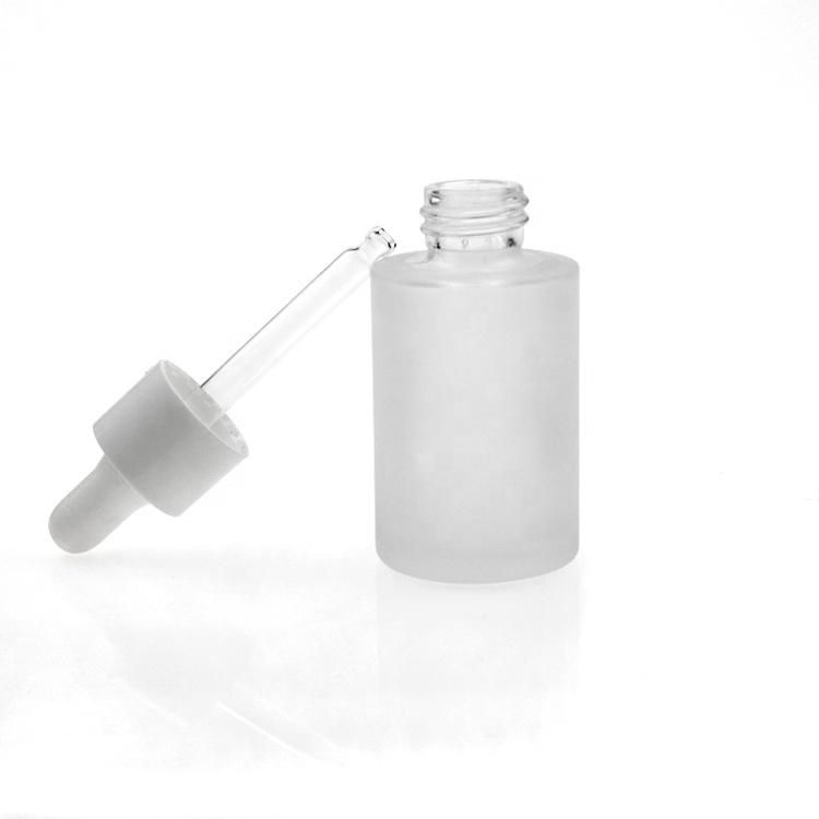 Custom 10ml 30ml 50ml 100ml Amber Frosted Cylinder Flat Shoulder Cosmetic Essential Oil Glass Dropper Bottle with Dropper Cap