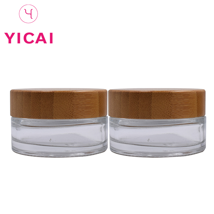 Custom 10ml 30ml 50ml wooden cover white round empty cosmetic mini glass jar