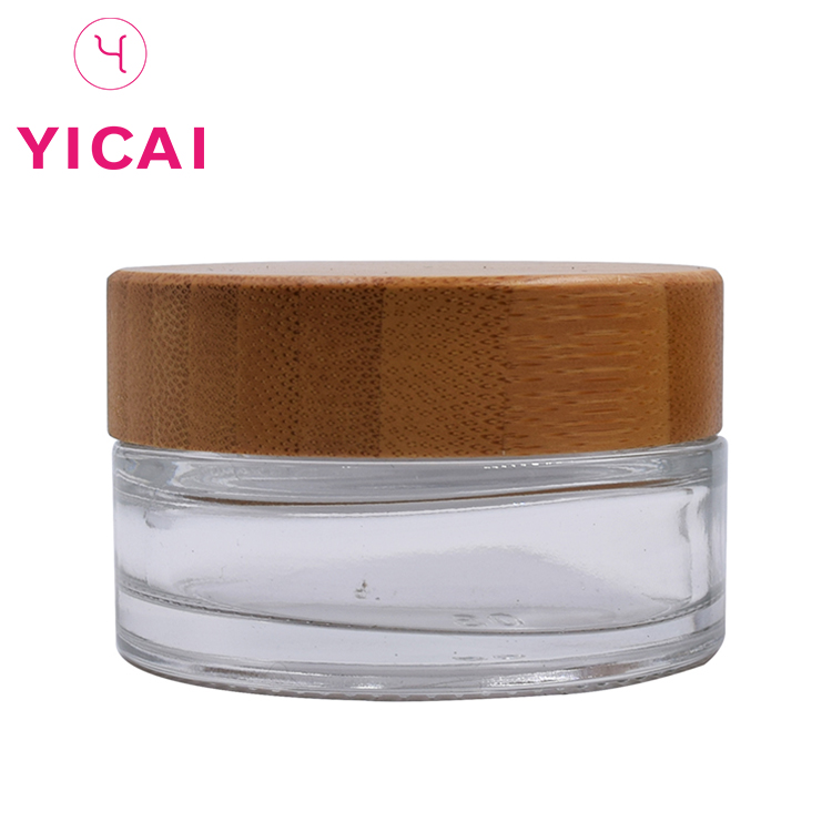 Custom 10ml 30ml 50ml wooden cover white round empty cosmetic mini glass jar