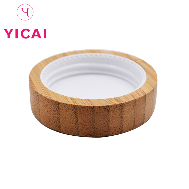 Custom 10ml 30ml 50ml wooden cover white round empty cosmetic mini glass jar